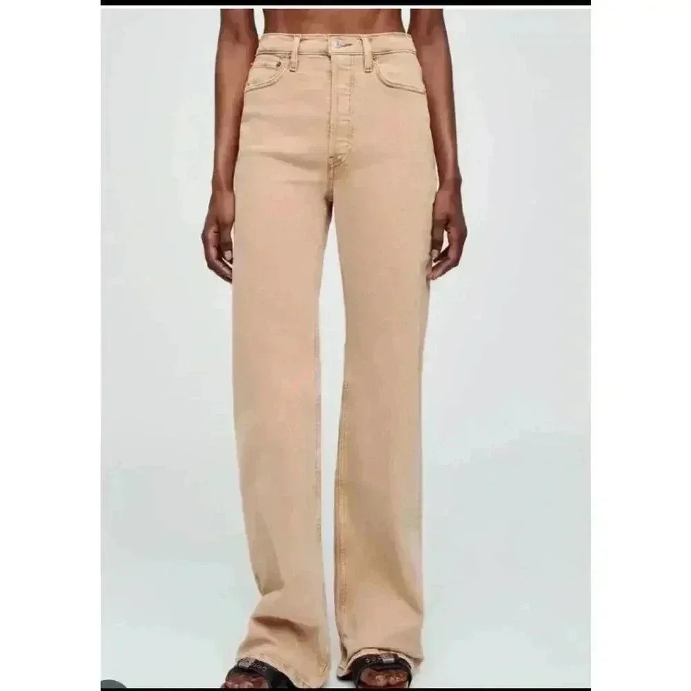 Re/Done Womens Khaki 90s‎ High Rise Loose Fit Denim, Size 31